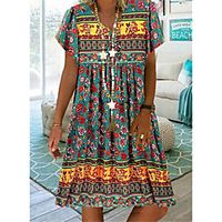 Women's T Shirt Dress Tee Dress Knee Length Dress Green Sky Blue Beige Short Sleeve Print Animal Print Spring Summer V Neck Casual / Daily Boho 2021 S M L XL XXL XXXL 4XL 5XL miniinthebox - thumbnail