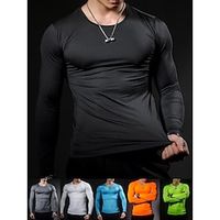 Men's Workout Shirt Compression Shirt Long Sleeve Top Athletic Athleisure Winter Lycra Breathable Quick Dry Soft Running Jogging Training Sportswear Activewear Solid Colored Black Green Sky Blue Lightinthebox - thumbnail