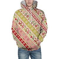 Men's Pullover Hoodie Sweatshirt Striped Graphic 3D Hooded Christmas Daily 3D Print Christmas Hoodies Sweatshirts  Long Sleeve Fuchsia miniinthebox - thumbnail