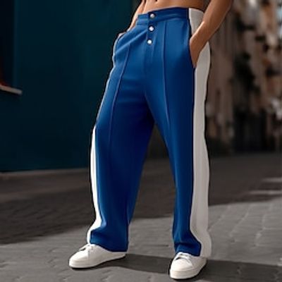 Men's Sweatpants Joggers Trousers Straight Leg Sweatpants Pleated Pants Patchwork Button Straight Leg Color Block Comfort Breathable Casual Daily Holiday Sports Fashion Black Navy Blue Lightinthebox