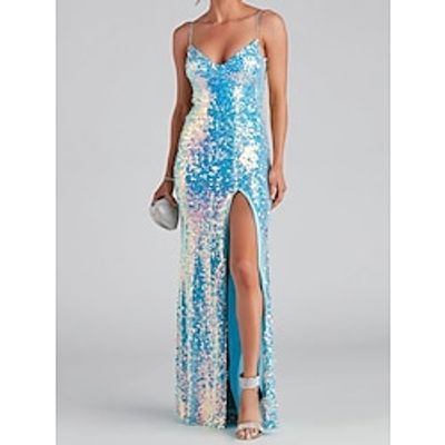 Women's Sequin Dress Prom Dress Party Dress Long Dress Maxi Dress Blue Sleeveless Pure Color Sequins Fall Winter Autumn Spaghetti Strap Fashion Winter Dress Wedding Guest Evening Party 2023 S M L XL Lightinthebox