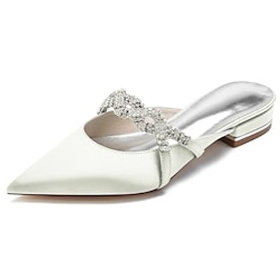 Women's Wedding Shoes Dress Shoes Wedding Party Daily Wedding Flats Bridal Shoes Bridesmaid Shoes Summer Rhinestone Flat Heel Pointed Toe Elegant Fashion Luxurious Satin Loafer Wine Black White Lightinthebox