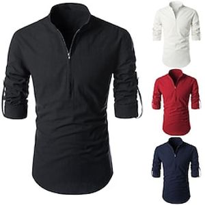 Men's Zip Polo Plain Standing Collar Black White Red Navy Blue Outdoor Daily Long Sleeve Zipper Clothing Apparel Cotton Streetwear Casual Comfortable Lightinthebox