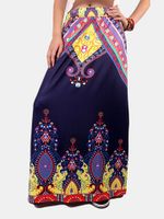 Folk Style Print High Waist A-line Women Maxi Skirts