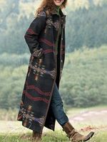 Casual Tribal Printed Long Sleeve Overcoat - thumbnail