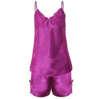 Women Sexy Satin Spaghetti Strap Sleepwear Deep V Lace Bowknot Shorts Nightwear sets