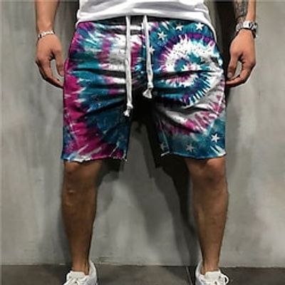 Men's Sweat Shorts Terry Shorts Drawstring Elastic Waist 3D Print Graphic Tie Dye Breathable Soft Knee Length Casual Daily Holiday Cotton Blend Sports Fashion Blue Royal Blue Micro-elastic Lightinthebox