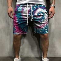 Men's Sweat Shorts Terry Shorts Drawstring Elastic Waist 3D Print Graphic Tie Dye Breathable Soft Knee Length Casual Daily Holiday Cotton Blend Sports Fashion Blue Royal Blue Micro-elastic Lightinthebox - thumbnail