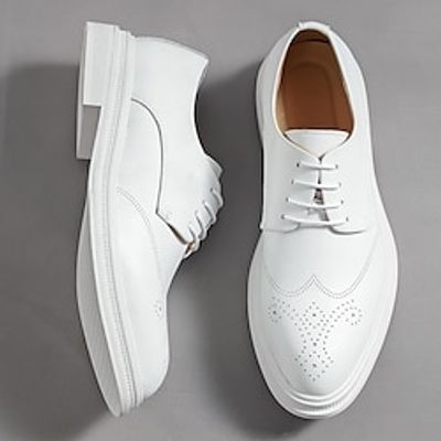 Men's Oxfords Brogue Dress Shoes Business British Wedding Daily PU Comfortable Lace-up White Spring Fall miniinthebox