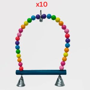 Pets Club Plastic And Wooden Bird Toy With Beeds & Bell H-20 Cm, W- 17 Cm (Pack of 10)