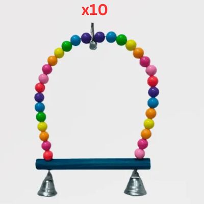 Pets Club Plastic And Wooden Bird Toy With Beeds & Bell H-20 Cm, W- 17 Cm (Pack of 10)