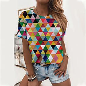 Women's Geometric T shirt Color Block Geometric Print Round Neck Basic Tops Rainbow miniinthebox