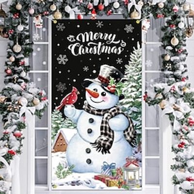 Christmas Snowman Xmas Door Covers Decoration Backdrop Door Banner for Front Door Farmhouse Christmas Holiday Party Decor Supplies miniinthebox