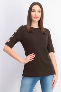 Womens Cotton Cutout-Sleeves Top  Chocolate