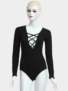 Black Lace Up Bodysuit In Knit
