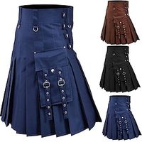 Scottish Utility Kilts for Men Linen Pleated Kilt Retro Vintage Medieval Punk Gothic Steampunk Lightinthebox - thumbnail