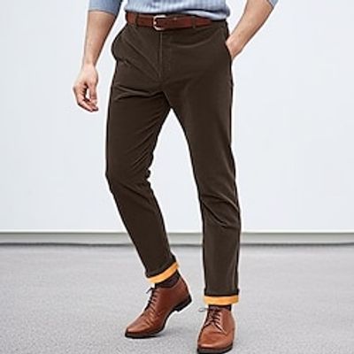 Men's Dress Pants Fleece Pants Corduroy Pants Pocket Plain Comfort Breathable Outdoor Daily Going out Corduroy Fashion Casual Black Wine miniinthebox