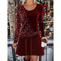Women's Christmas Dress Casual Dress Velvet Dress Mini Dress Patchwork Fake two piece Christmas Street Daily Fashion Ugly Crew Neck Long Sleeve 2023 Regular Fit Wine Color S M L XL XXL Size Lightinthebox - thumbnail