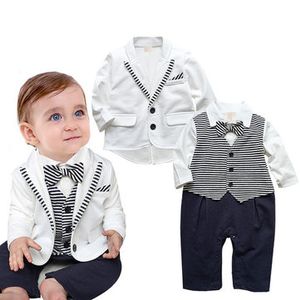 2pcs White Suit Style Baby Romper