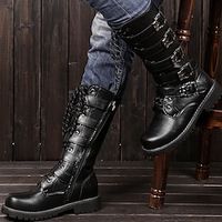 Men's Boots Retro Mid-Calf Boots Biker Boots Black Vintage Daily PU Mid-Calf Boots Lace Up 555 (cotton lining) Fall Winter Lightinthebox - thumbnail