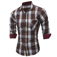 Slim Fit Checked Long Sleeve Casual Formal Dress Shirt for Men