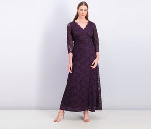 Womens Embroidered Long Sleeve Maxi Dress  Purple