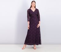 Womens Embroidered Long Sleeve Maxi Dress  Purple - thumbnail