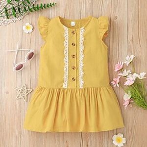 Toddler Little Girls' Dress Solid Colored Skater Dress Party Daily Yellow Knee-length Sleeveless Princess Cute Dresses Spring Summer Slim 1-5 Years Lightinthebox