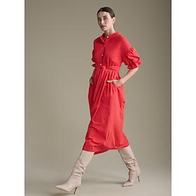 Cotton Solid Henley Collar Belted Maxi Dress