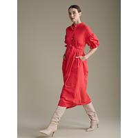 Cotton Solid Henley Collar Belted Maxi Dress