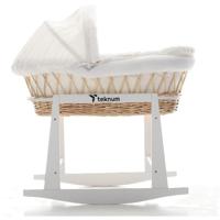 Teknum Infant Wicker Moses Basket With White Waffle Beddings & White Rocker Stand - Wooden Brown TK_WIBABE&ST_NA