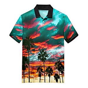 Men's Golf Shirt Tennis Shirt 3D Print Scenery Coconut Tree Button-Down Print Short Sleeve Casual Tops Casual Fashion Soft Breathable Rainbow / Sports miniinthebox