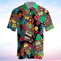 Totem Vacation Hawaiian Men's Shirt Outdoor Hawaiian Holiday Summer Turndown Short Sleeve Blue Fuchsia Green S M L Shirt Lightinthebox