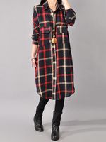 Casual Loose Plaid Women Shirts Dresses