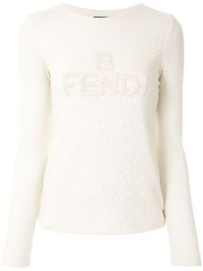 Fendi Pre-Owned logo texture sequinned jumper - White