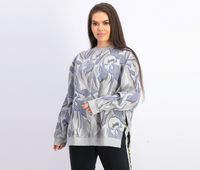 Womens Crew Neck Pullover Sweatshirt  Grey/Dust Blue - thumbnail