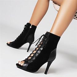 Women's Heels Sandals Boots Summer Boots Lace Up Boots Heel Boots Party Club Lace-up Stiletto Peep Toe Fashion Minimalism Faux Suede Zipper Wine Almond Black Lightinthebox