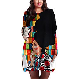 Women's Plus Size Dresses Shift Dress Short Mini Dress Long Sleeve Graphic Color Block Print Basic Fall Black XL XXL 3XL 4XL 5XL  Holiday Lightinthebox