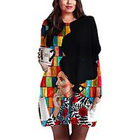 Women's Plus Size Dresses Shift Dress Short Mini Dress Long Sleeve Graphic Color Block Print Basic Fall Black XL XXL 3XL 4XL 5XL  Holiday Lightinthebox - thumbnail