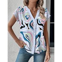 Women's Shirt Blouse Floral Casual Blue Button Print Short Sleeve Fashion Streetwear Split Neck Regular Fit Summer Lightinthebox