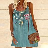 Women's Shift Dress Short Mini Dress Green Purple Sleeveless Floral Print Spring Summer Spaghetti Strap Casual Vacation 2022 S M L XL XXL 3XL Lightinthebox - thumbnail