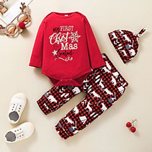 3 Pieces Baby Unisex Boys' Girls' Casual / Daily Cute Letter Animal Print Long Sleeve Regular Clothing Set Red miniinthebox