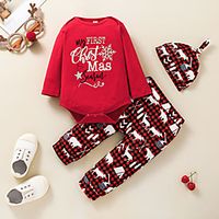 3 Pieces Baby Unisex Boys' Girls' Casual / Daily Cute Letter Animal Print Long Sleeve Regular Clothing Set Red miniinthebox - thumbnail