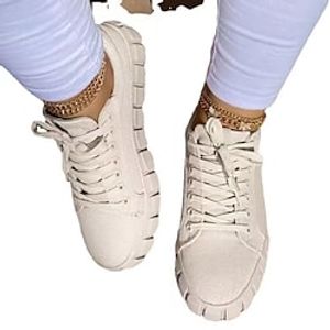 Women's Sneakers Plus Size Round Toe Walking Shoes PU Solid Colored Black / White White / Purple Black miniinthebox