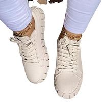 Women's Sneakers Plus Size Round Toe Walking Shoes PU Solid Colored Black / White White / Purple Black miniinthebox - thumbnail