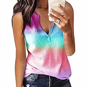 fedulk women's rainbow gradient tank top tie-dye sleeveless knitting tunic tank tops (x-large, purple) Lightinthebox