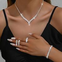 Jewelry Set 5pcs Rhinestone Alloy Rings Earrings Necklace Bracelets Women's Elegant Dainty Stylish Geometrical Geometric Jewelry Set For Wedding Party Wedding Guest Lightinthebox