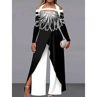 Women's Jumpsuit Split High Waist Floral Cold Shoulder Streetwear Office Work Regular Fit Long Sleeve Black Yellow Blue S M L Fall Lightinthebox - thumbnail