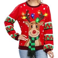 Womens LED Light Up Reindeer Ugly Christmas Sweater Lightinthebox - thumbnail