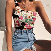 Women's Crop Top Tank Top Vest Floral Dog Animal Print One Shoulder Basic Streetwear Tops Black Blue Purple Lightinthebox - thumbnail